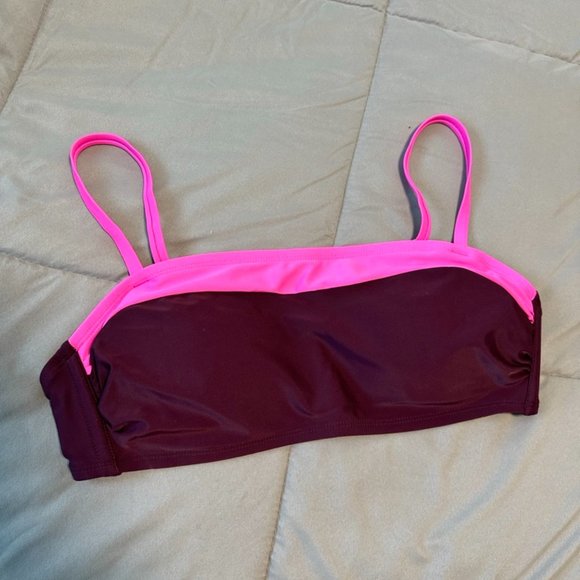 Kona Sol Women’s Pink Burgundy Square Neck Bandeau Swim Top, Size Large - Picture 1 of 4